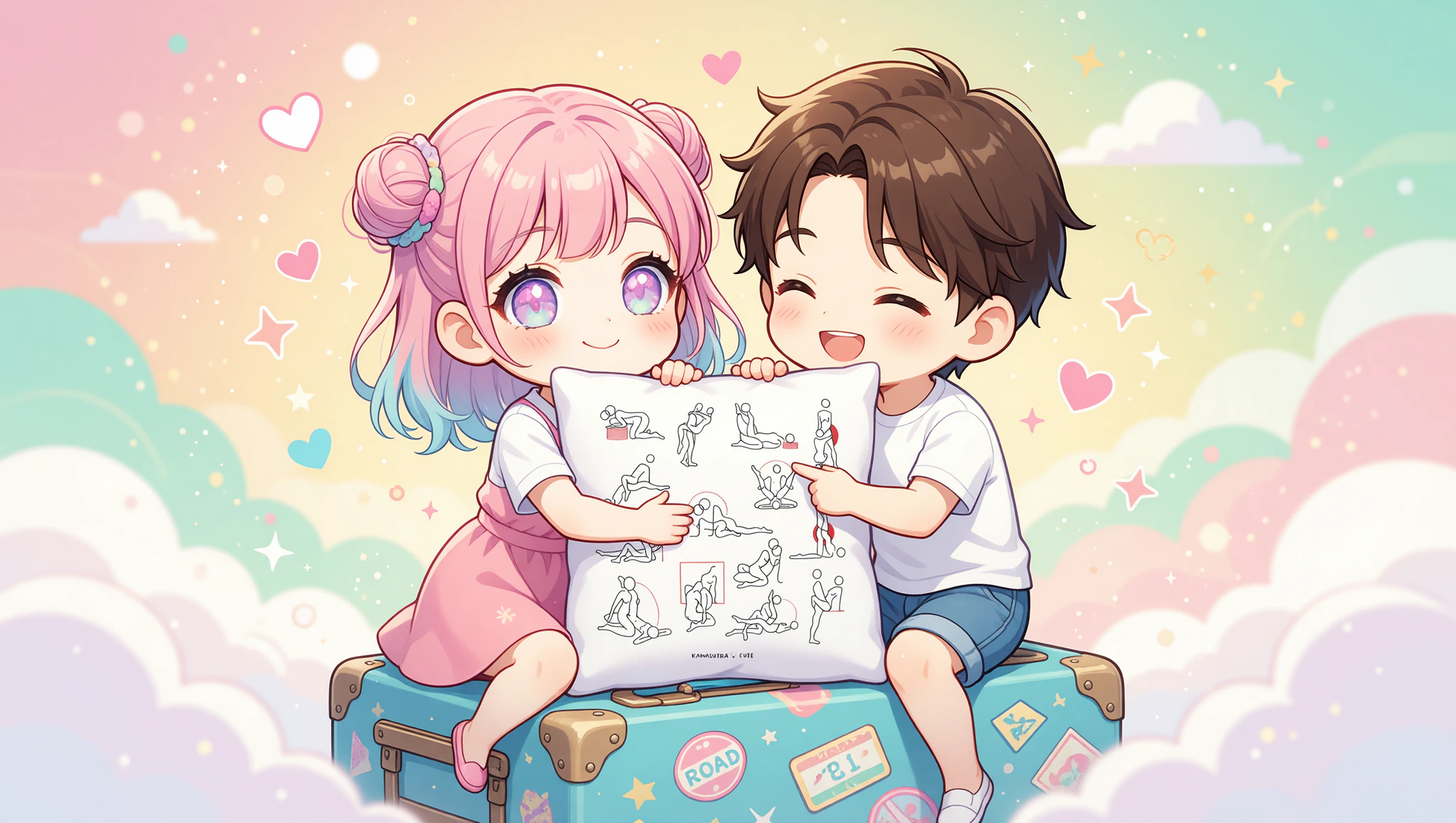 Vibrant Festival Poses on the Road