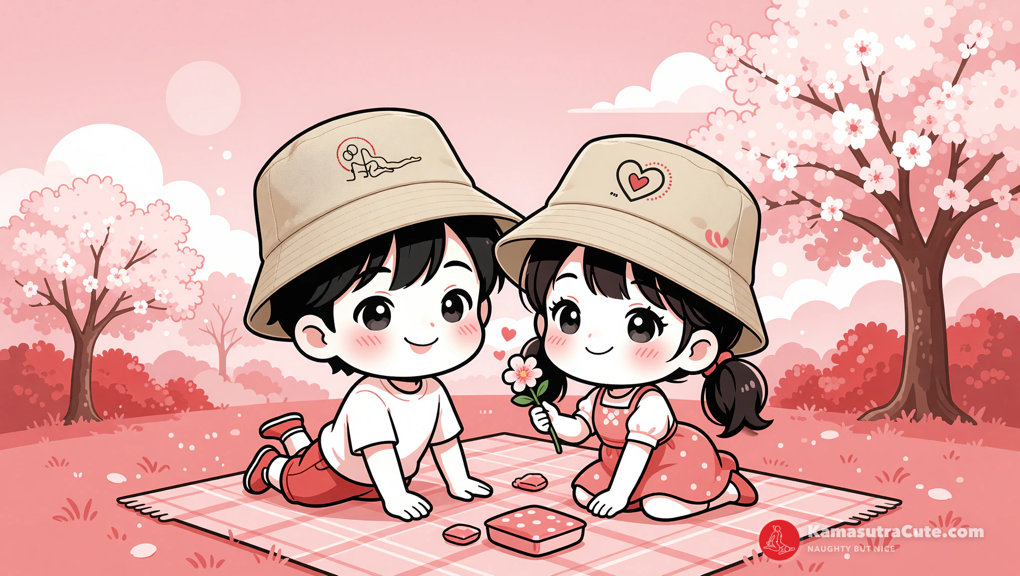 Woman rocking Kamasutra Cute bucket hat on flirty date with man.