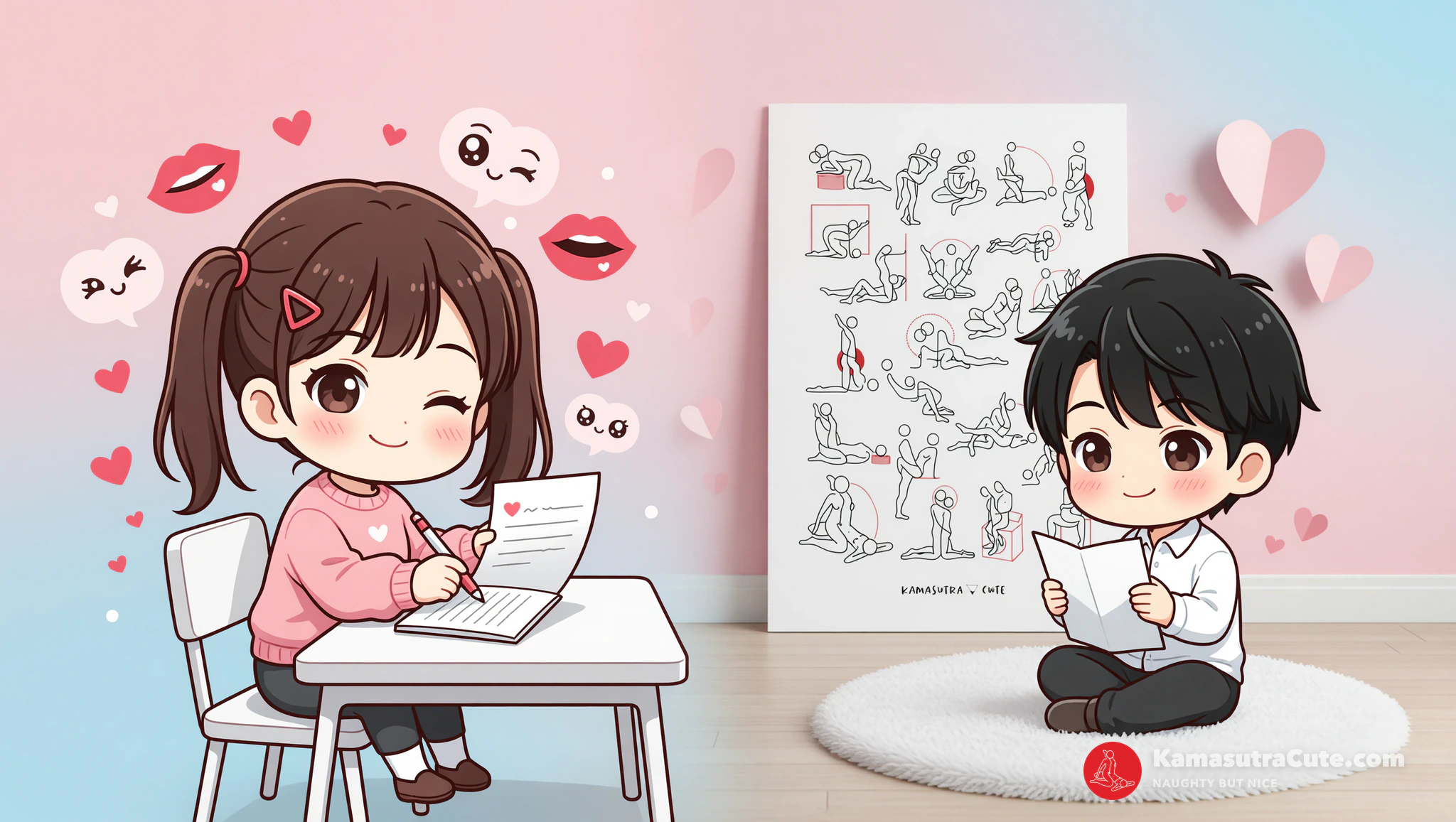 Cute couple's naughty LDR letter writing with Kamasutra inspiration
