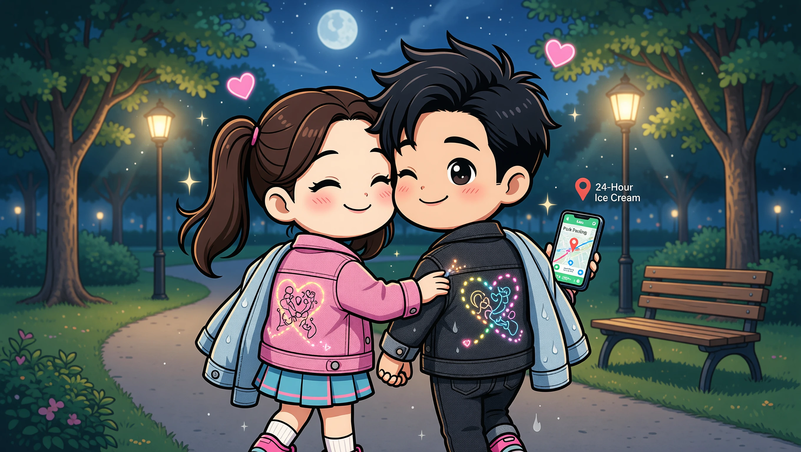 Moonlit Post-Skate Stroll illustration