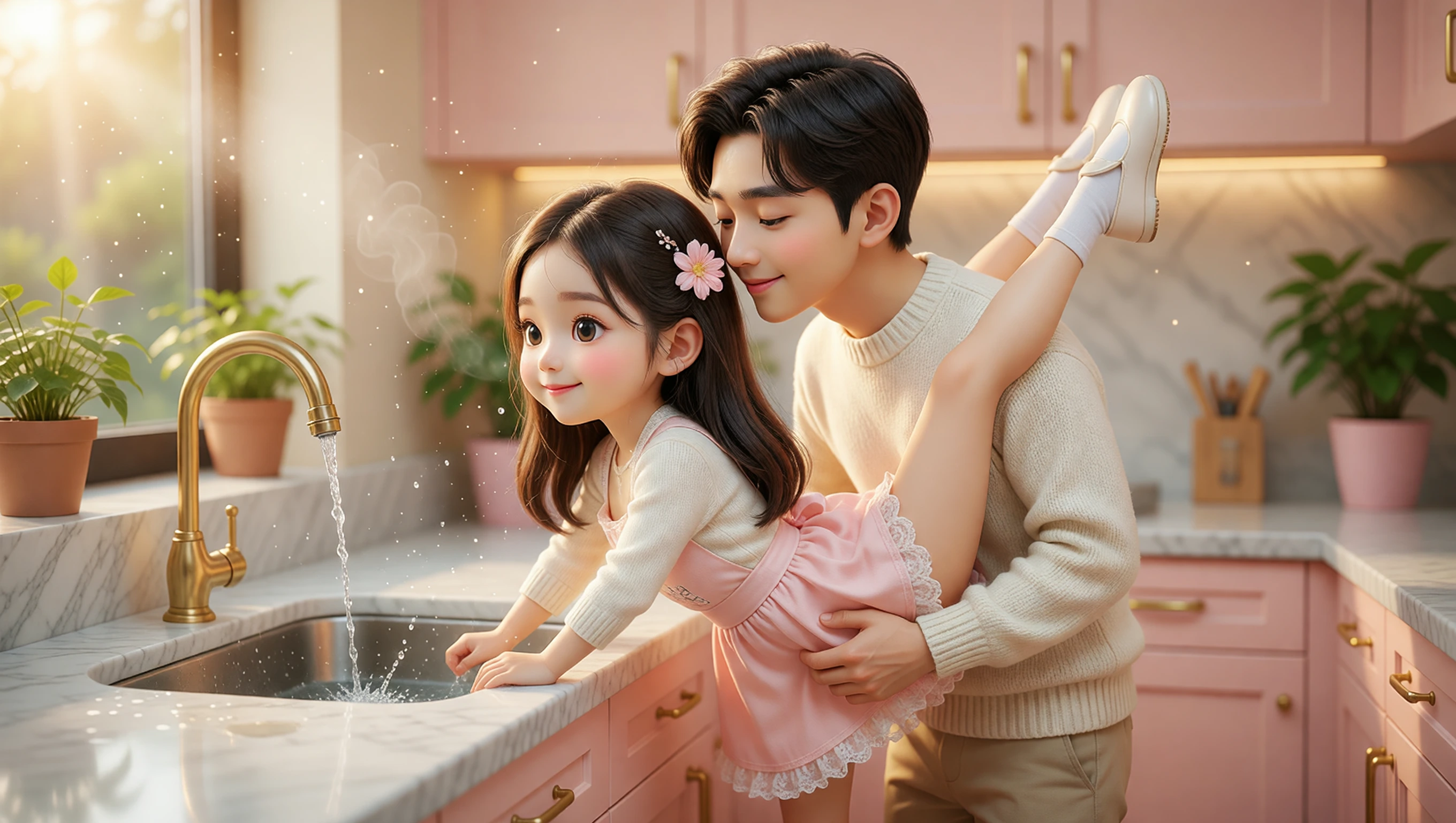 Leaning on Sink illustration