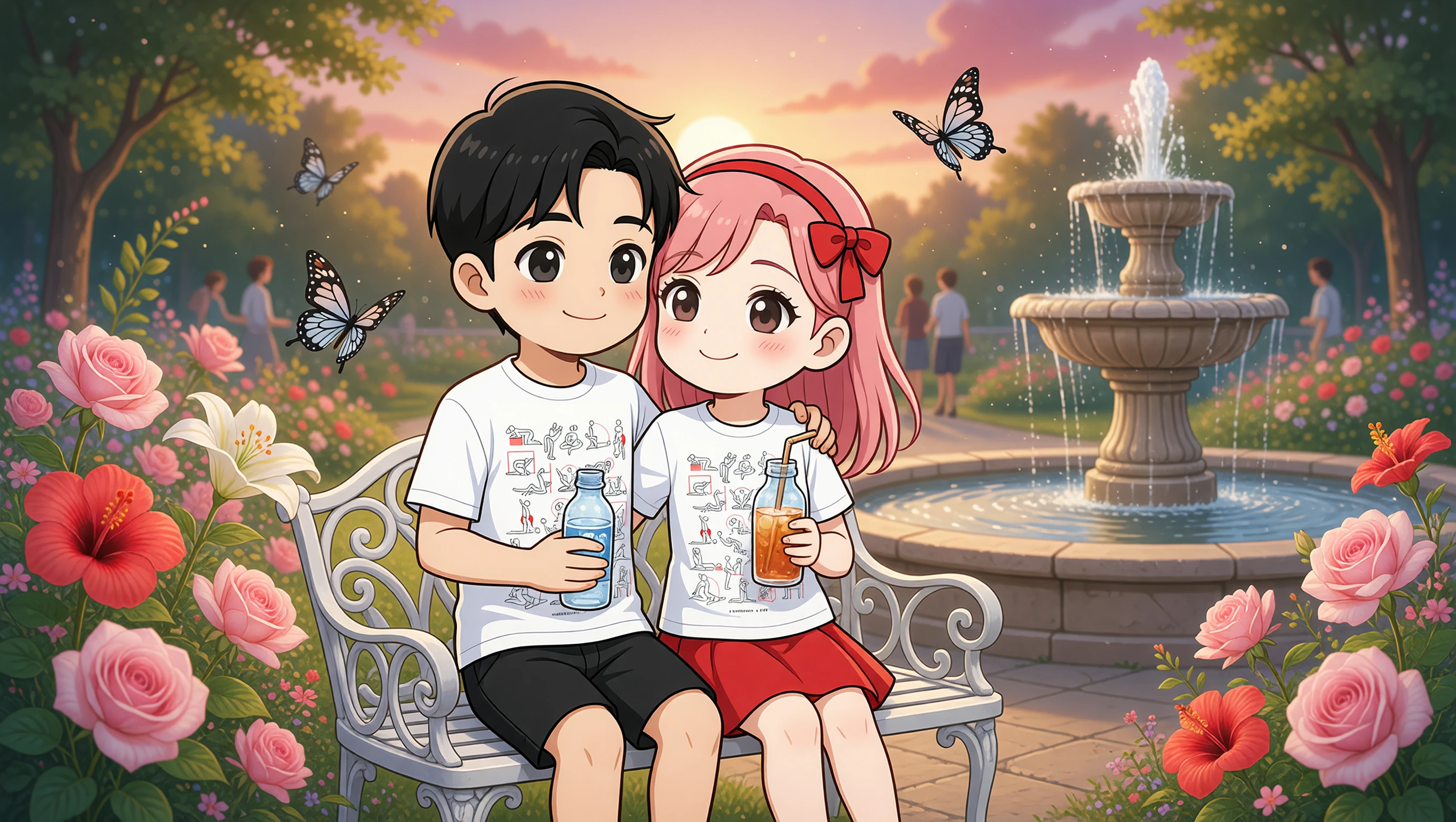 Sit by Fountain illustration