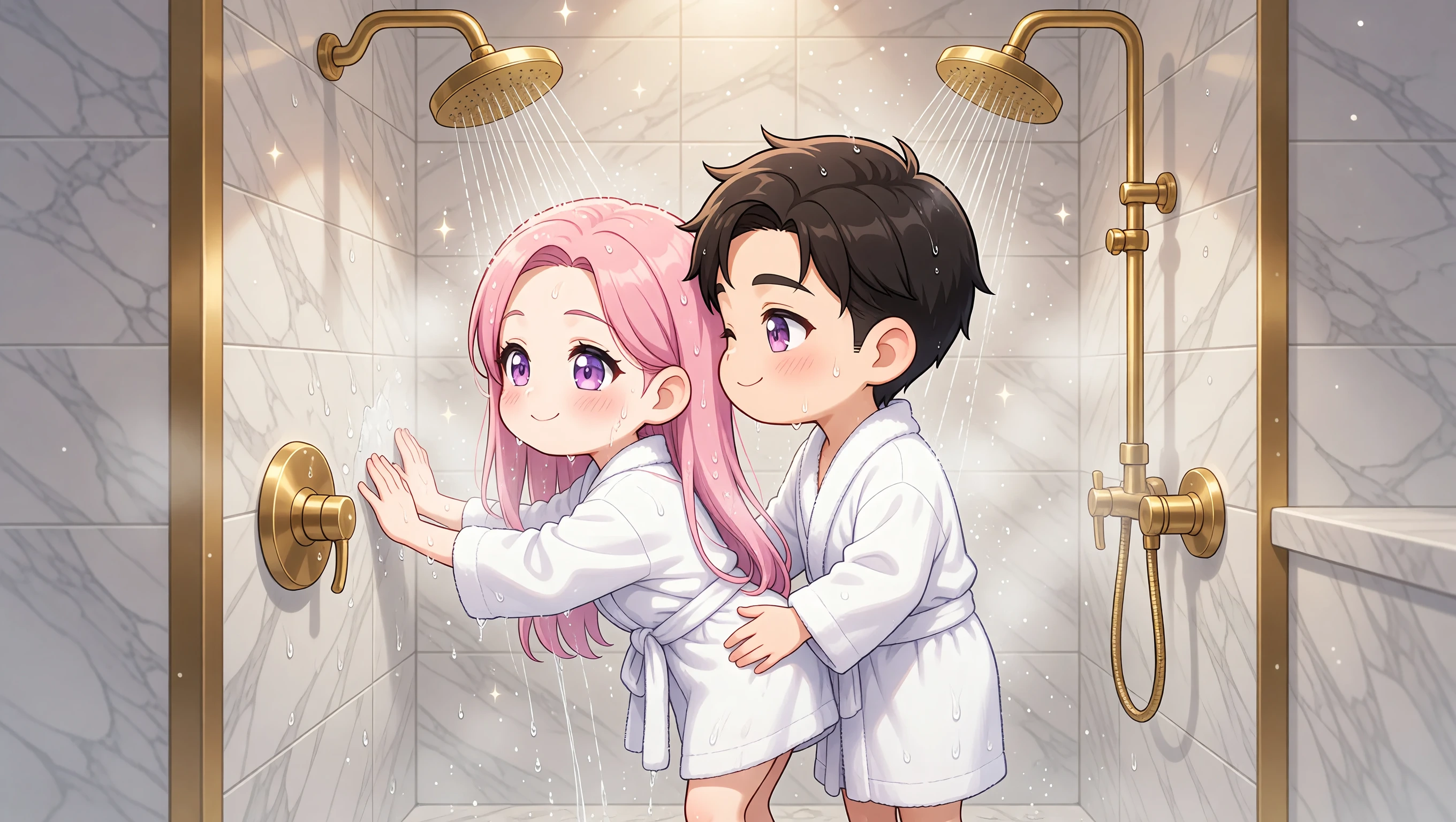 Bent Forward in Shower illustration