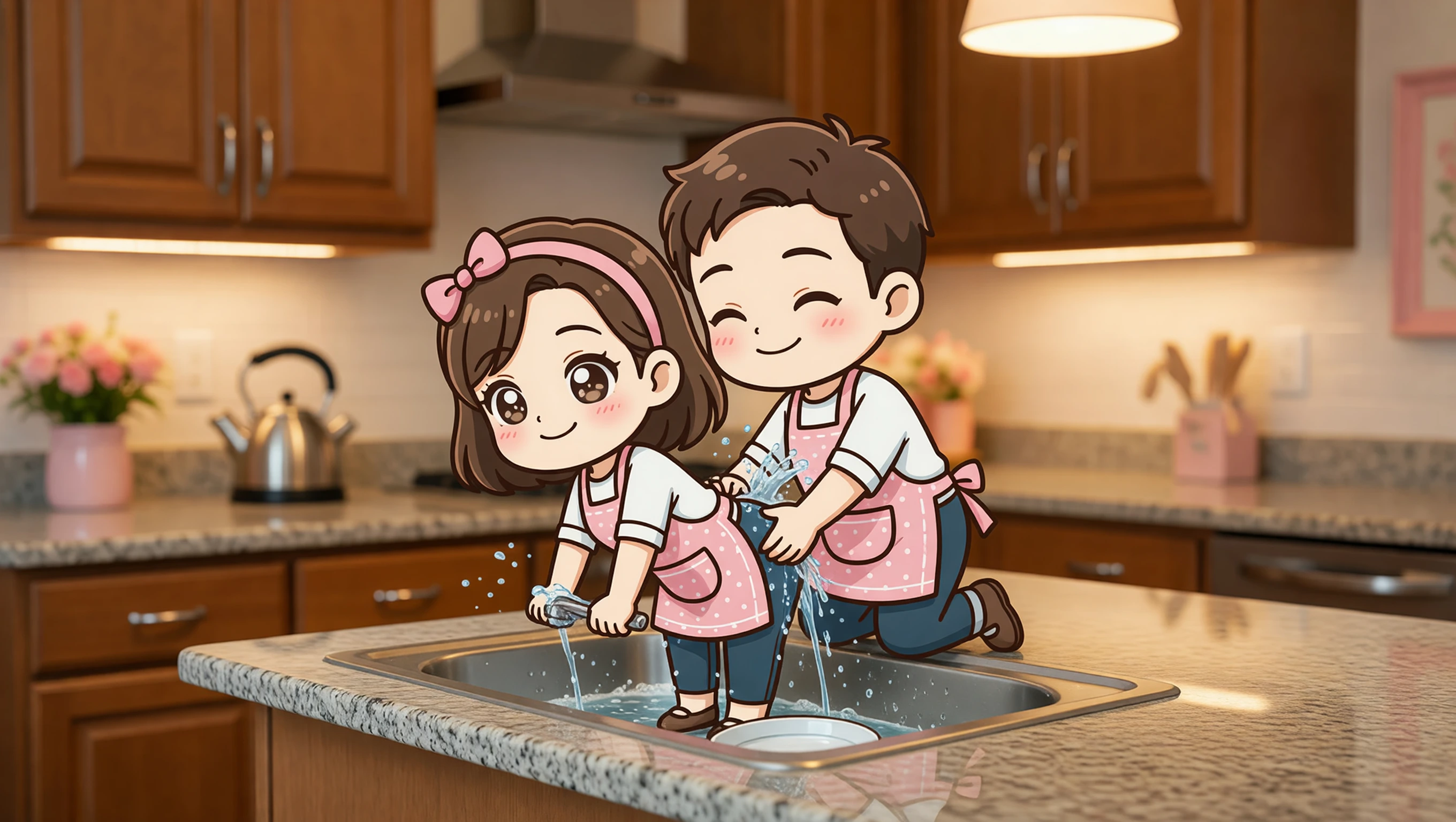 Bent Over Kitchen Sink illustration