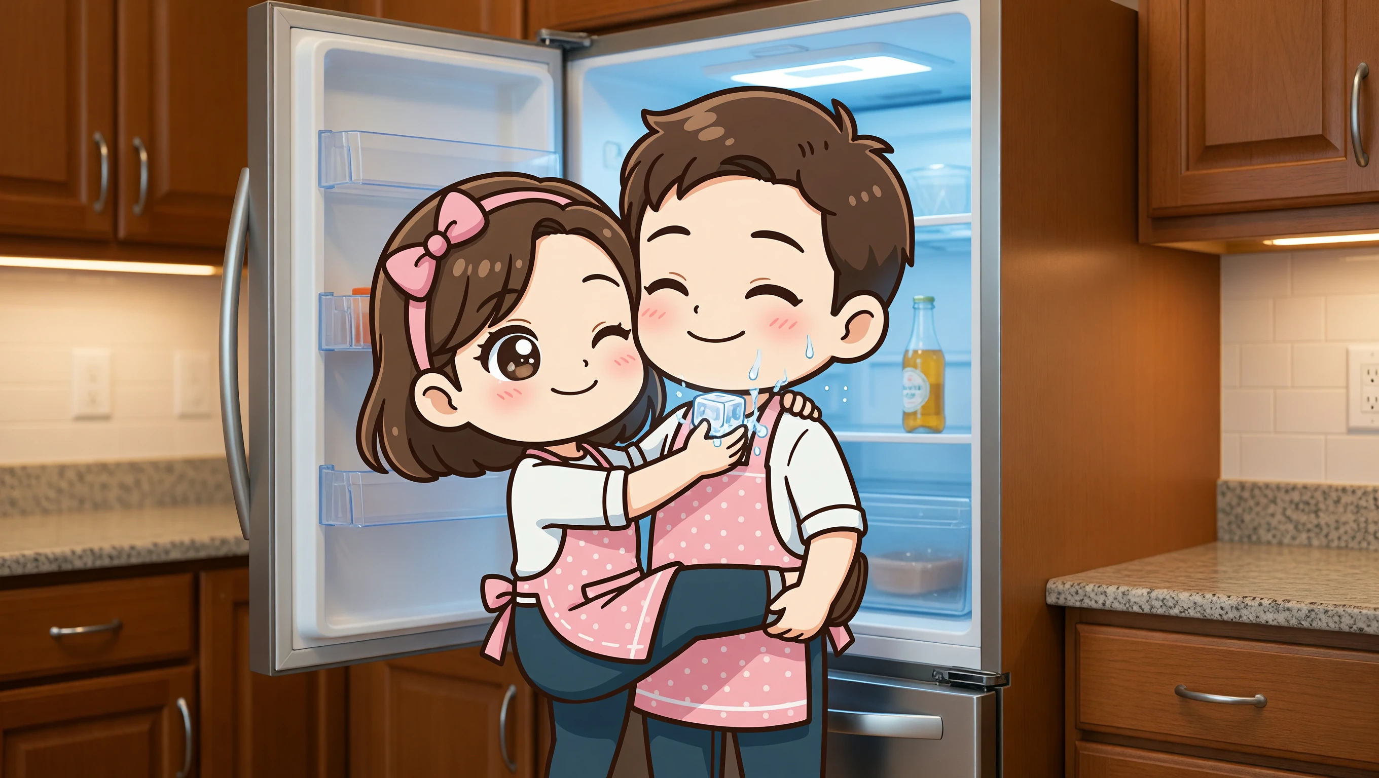 Leaning on Fridge Door illustration