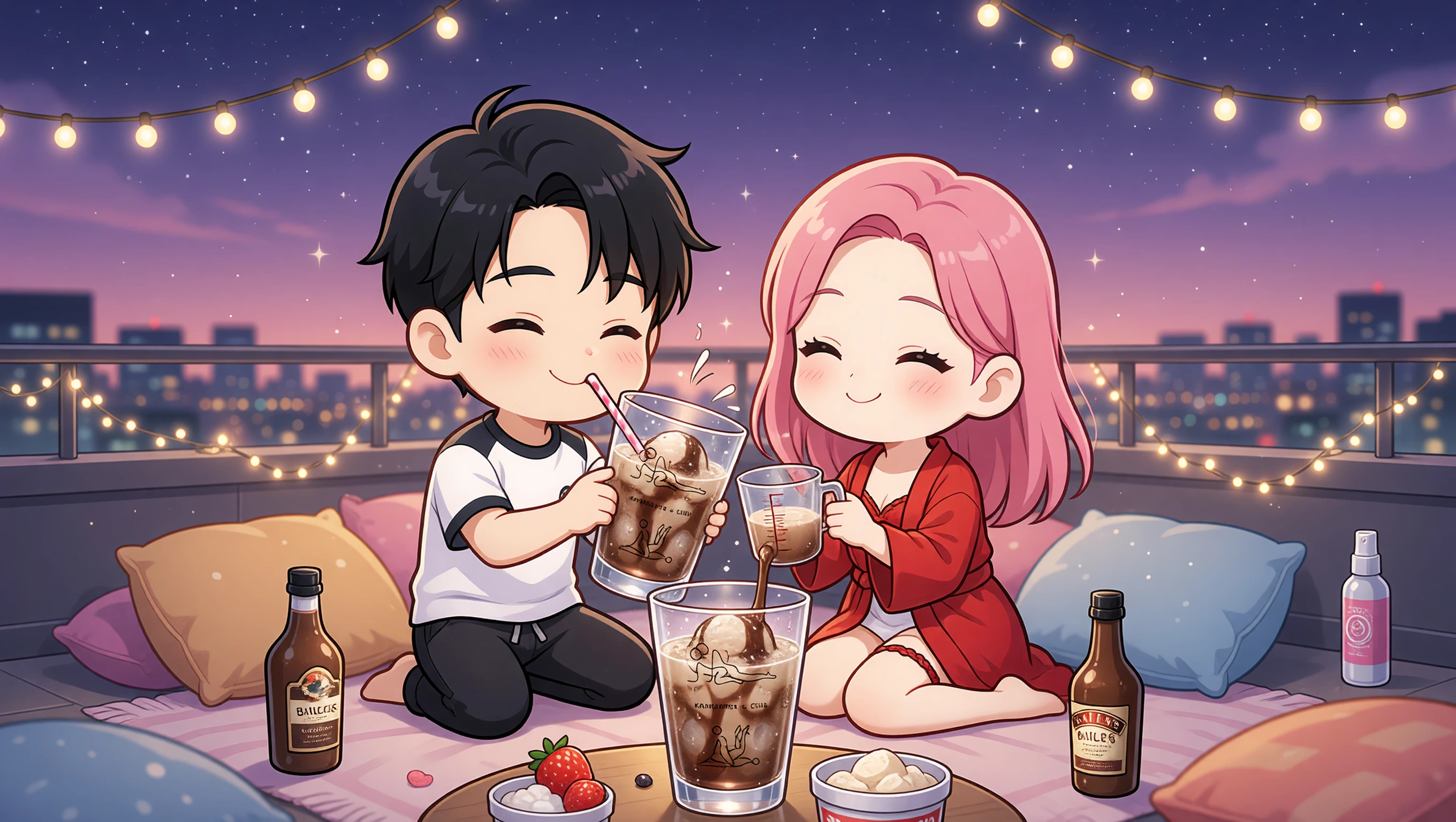 Starlit Rooftop Rendezvous illustration