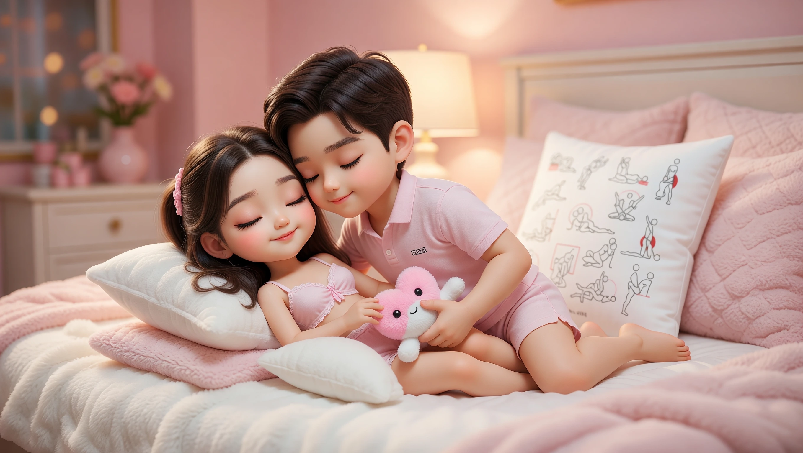 Spooning With Pillows illustration